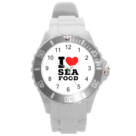I love sea food Round Plastic Sport Watch (L) from UrbanLoad.com Front