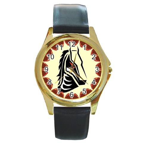 Horse head Round Gold Metal Watch from UrbanLoad.com Front