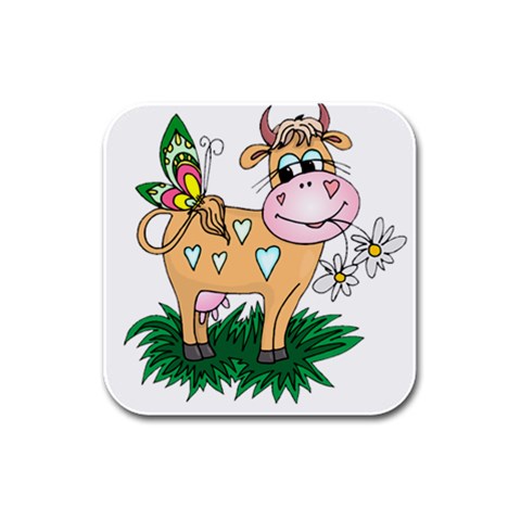 Cute cow Rubber Square Coaster (4 pack) from UrbanLoad.com Front