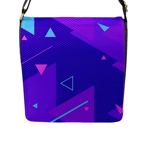 Purple Geometric Abstraction, Purple Neon Background Flap Closure Messenger Bag (L) from UrbanLoad.com Front
