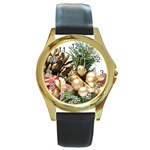 pineconefestive3565 Round Gold Metal Watch