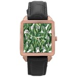 Green banana leaves Rose Gold Leather Watch 