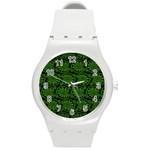 Green Floral Pattern Floral Greek Ornaments Round Plastic Sport Watch (M)