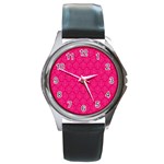 Pink Pattern, Abstract, Background, Bright Round Metal Watch