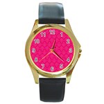 Pink Pattern, Abstract, Background, Bright Round Gold Metal Watch