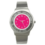 Pink Pattern, Abstract, Background, Bright Stainless Steel Watch