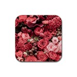 Pink Roses Flowers Love Nature Rubber Coaster (Square)