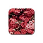 Pink Roses Flowers Love Nature Rubber Square Coaster (4 pack)