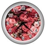 Pink Roses Flowers Love Nature Wall Clock (Silver)