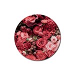 Pink Roses Flowers Love Nature Rubber Round Coaster (4 pack)