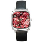 Pink Roses Flowers Love Nature Square Metal Watch