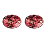 Pink Roses Flowers Love Nature Cufflinks (Oval)