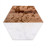 Pink Roses Flowers Love Nature Marble Wood Coaster (Hexagon) 