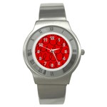 Red Background Wallpaper Stainless Steel Watch