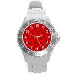 Red Background Wallpaper Round Plastic Sport Watch (L)