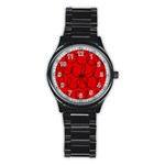 Red Background Wallpaper Stainless Steel Round Watch