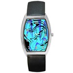 Mint Background Swirl Blue Black Barrel Style Metal Watch