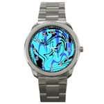Mint Background Swirl Blue Black Sport Metal Watch