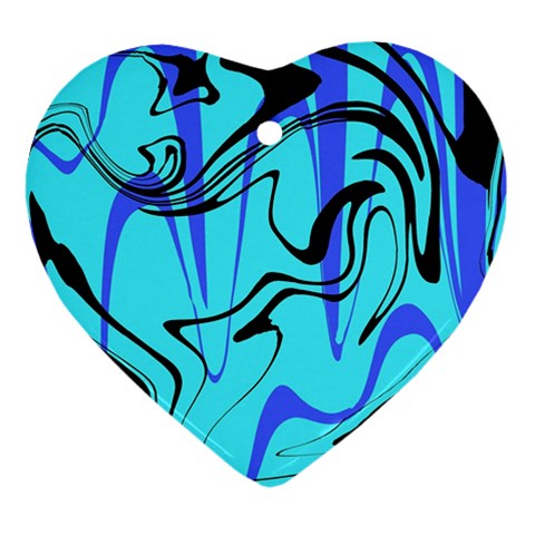 Mint Background Swirl Blue Black Heart Ornament (Two Sides) from UrbanLoad.com Front