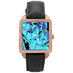 Mint Background Swirl Blue Black Rose Gold Leather Watch 
