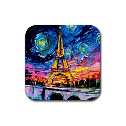 Eiffel Tower Starry Night Print Van Gogh Rubber Coaster (Square) from UrbanLoad.com Front