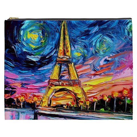 Eiffel Tower Starry Night Print Van Gogh Cosmetic Bag (XXXL) from UrbanLoad.com Front