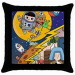 Astronaut Moon Monsters Spaceship Universe Space Cosmos Throw Pillow Case (Black)