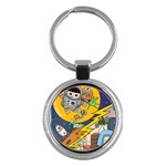Astronaut Moon Monsters Spaceship Universe Space Cosmos Key Chain (Round)