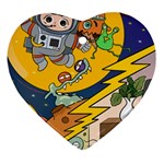 Astronaut Moon Monsters Spaceship Universe Space Cosmos Heart Ornament (Two Sides)