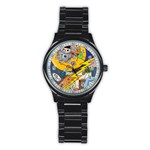 Astronaut Moon Monsters Spaceship Universe Space Cosmos Stainless Steel Round Watch