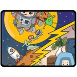 Astronaut Moon Monsters Spaceship Universe Space Cosmos Two Sides Fleece Blanket (Large)