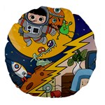 Astronaut Moon Monsters Spaceship Universe Space Cosmos Large 18  Premium Flano Round Cushions