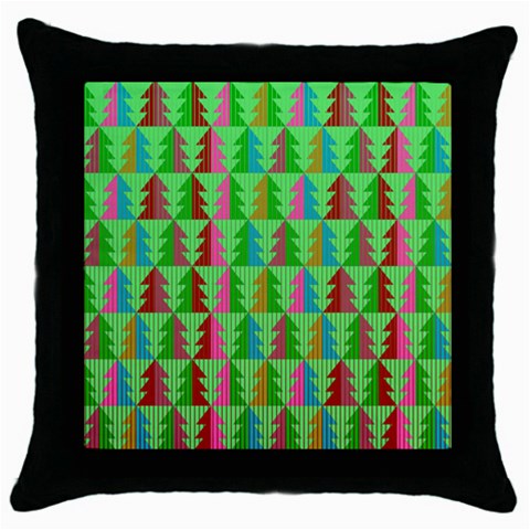 Trees Pattern Retro Pink Red Yellow Holidays Advent Christmas Throw Pillow Case (Black) from UrbanLoad.com Front