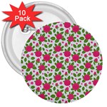 Flowers Leaves Roses Pattern Floral Nature Background 3  Buttons (10 pack) 