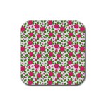 Flowers Leaves Roses Pattern Floral Nature Background Rubber Coaster (Square)