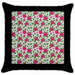 Flowers Leaves Roses Pattern Floral Nature Background Throw Pillow Case (Black)