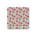 Flowers Leaves Roses Pattern Floral Nature Background Square Magnet