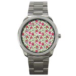 Flowers Leaves Roses Pattern Floral Nature Background Sport Metal Watch