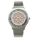 Flowers Leaves Roses Pattern Floral Nature Background Stainless Steel Watch