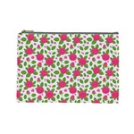Flowers Leaves Roses Pattern Floral Nature Background Cosmetic Bag (Large)
