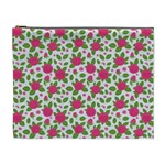Flowers Leaves Roses Pattern Floral Nature Background Cosmetic Bag (XL)