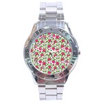 Flowers Leaves Roses Pattern Floral Nature Background Stainless Steel Analogue Watch