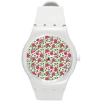 Flowers Leaves Roses Pattern Floral Nature Background Round Plastic Sport Watch (M)