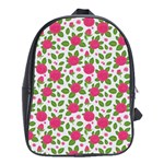 Flowers Leaves Roses Pattern Floral Nature Background School Bag (XL)