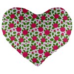 Flowers Leaves Roses Pattern Floral Nature Background Large 19  Premium Heart Shape Cushions