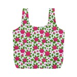 Flowers Leaves Roses Pattern Floral Nature Background Full Print Recycle Bag (M)