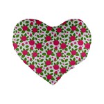 Flowers Leaves Roses Pattern Floral Nature Background Standard 16  Premium Flano Heart Shape Cushions