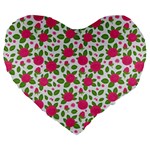 Flowers Leaves Roses Pattern Floral Nature Background Large 19  Premium Flano Heart Shape Cushions