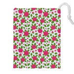 Flowers Leaves Roses Pattern Floral Nature Background Drawstring Pouch (4XL)