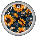 Flowers Pattern Spring Bloom Blossom Rose Nature Flora Floral Plant Wall Clock (Silver)